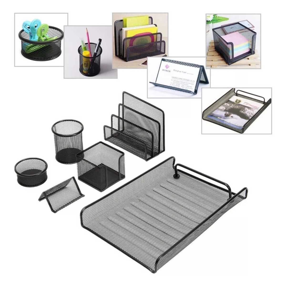 Organizador de Escritorio Set x 6 Piezas - Negro